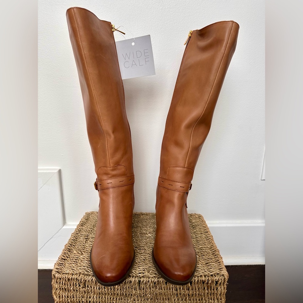 Naturalizer Tall Wide-Calf Leather Riding Boots in Cognac Brown
